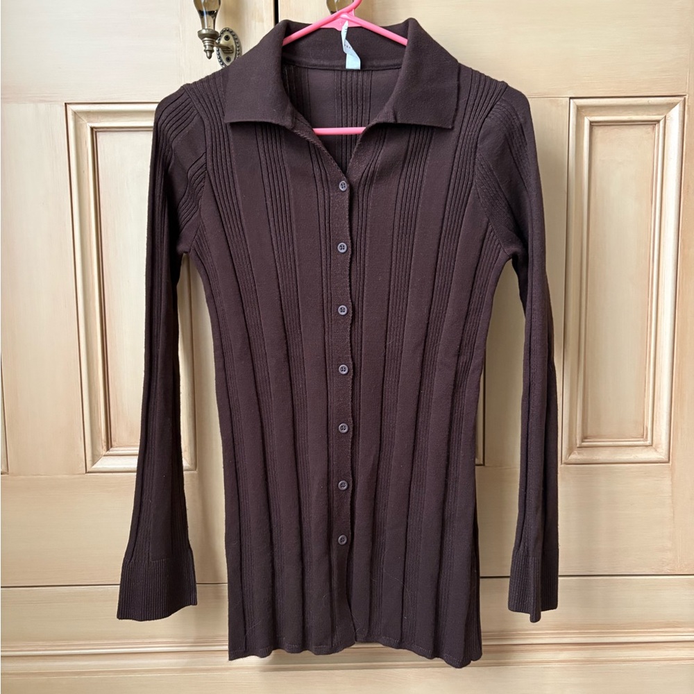 Daily Practice, Long Ribbed Button-Up Knit Top, Size Women’s Small